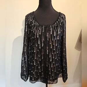 WHBM Elegant Black and Silver Silk Blouse S